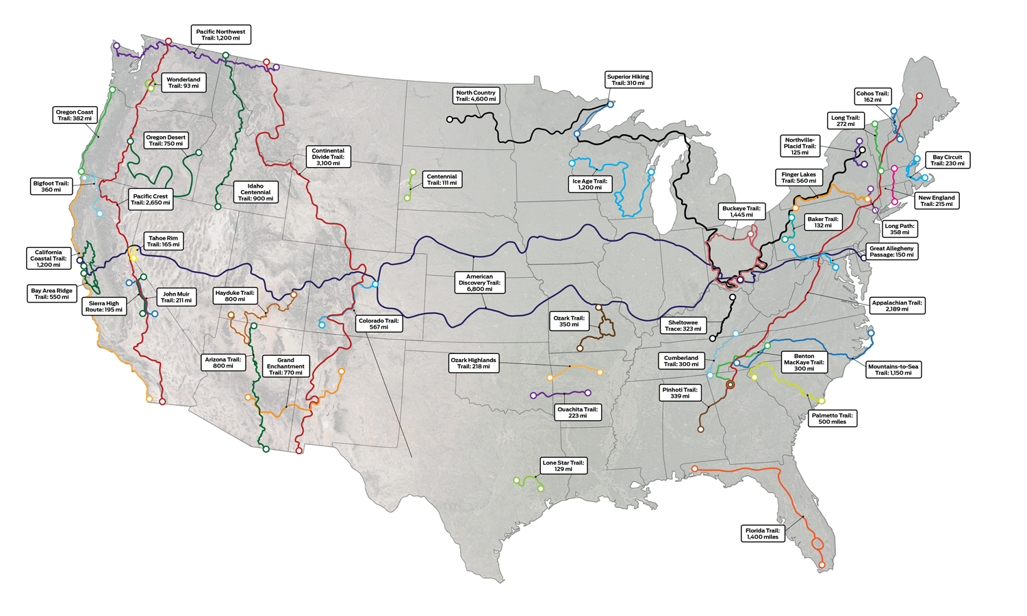 Carte des longues randonnes aux tats-Unis